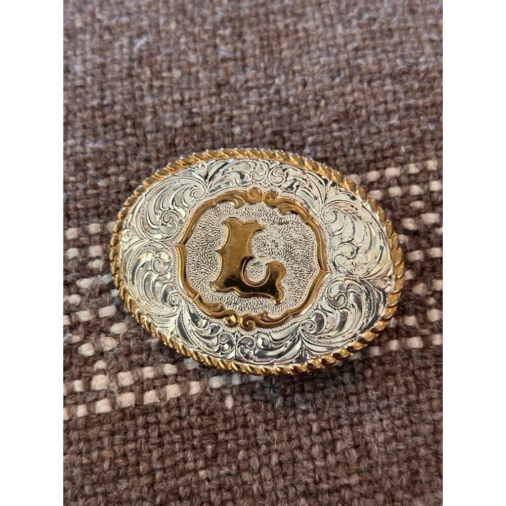 Crumrine Youth or ladies Gold Rope Edge Gold Initial L Motif Belt Buckle western